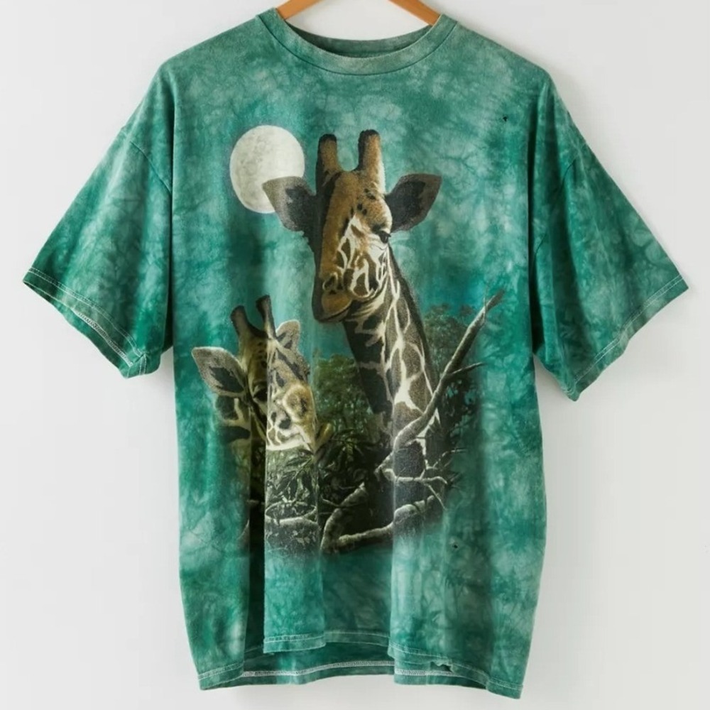 VTG 1999 The Mountain Giraffe Moon Tie Dye T-Shirt Mens XXXL Green Short Sleeve